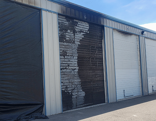 Storage unit that has been damage by fire